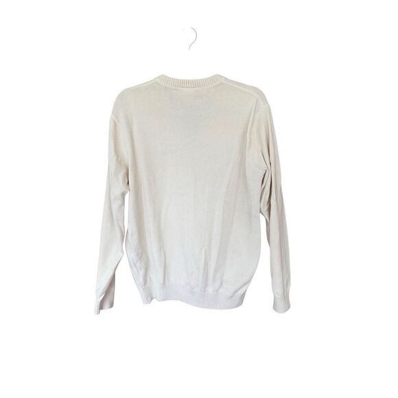 Lacoste Mens Cream V-neck Long Sleeve Ribbed Trim Logo Pullover Sweater Size 5 - Picture 2 of 9